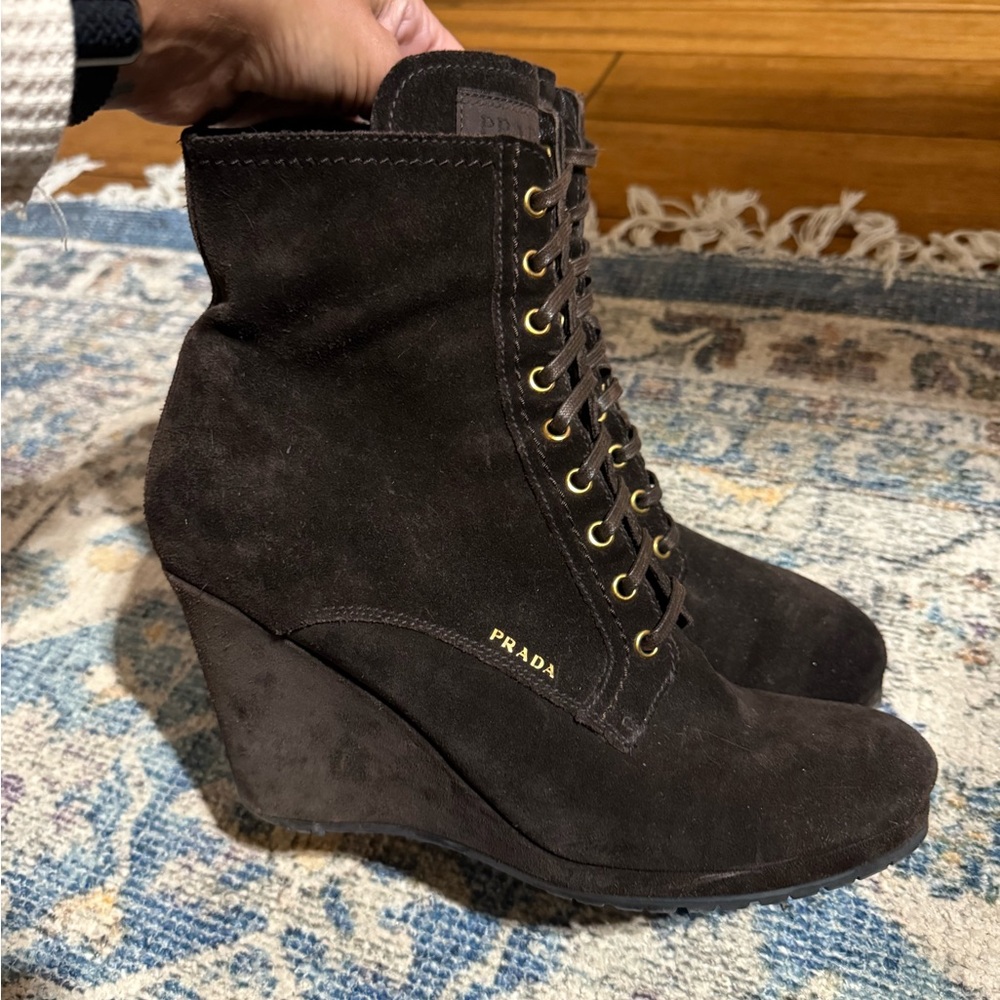 Authentic Prada Suede Wedge Boots! Size 41!